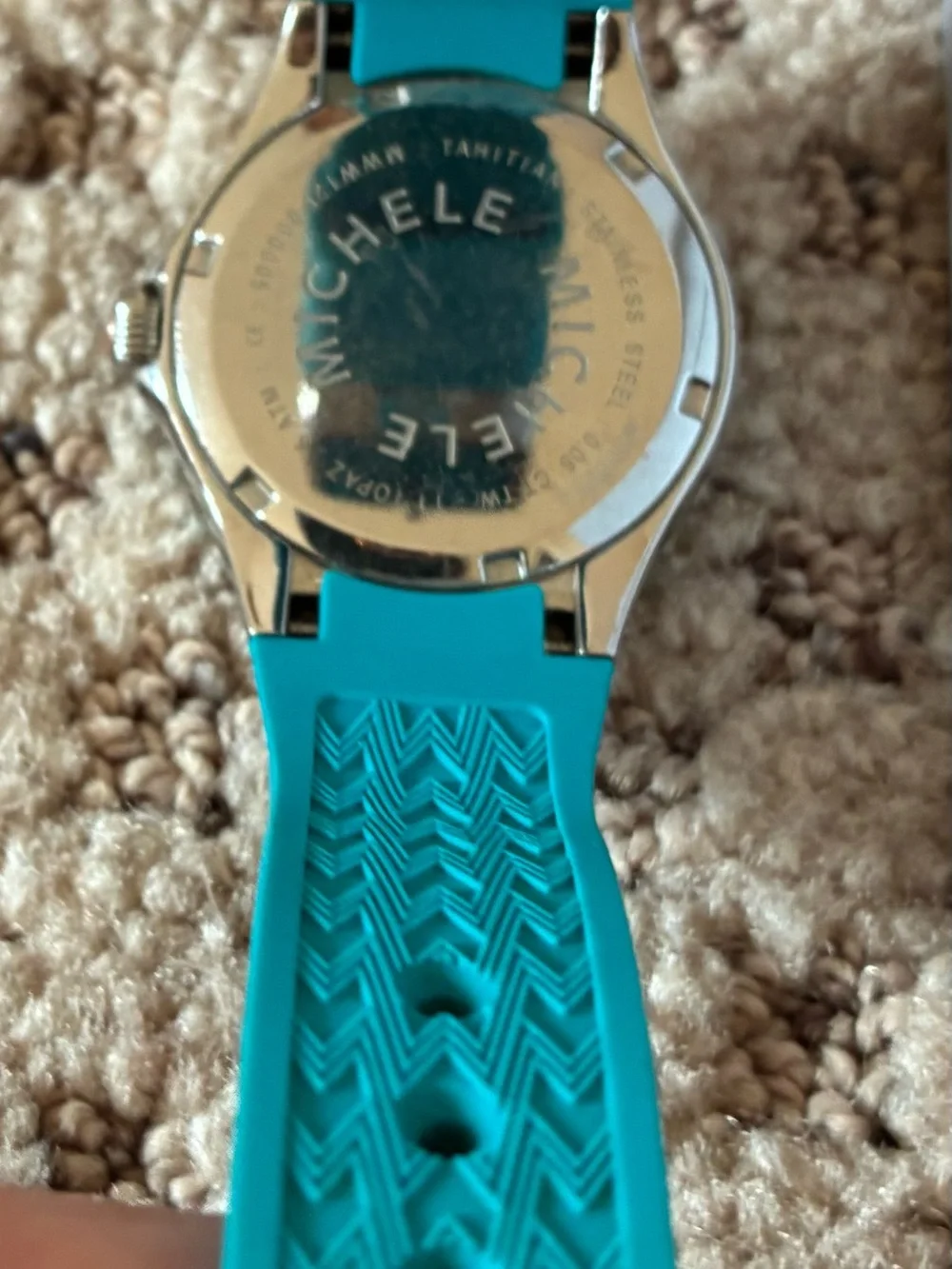 Michele Turquoise Silicone Strap Watch with Mother-of-Pearl Dial